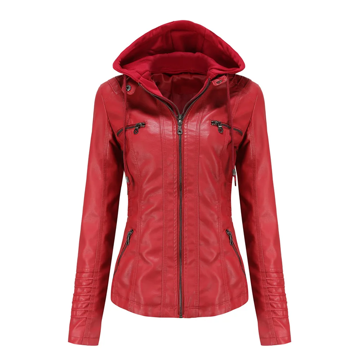 Amelie Womens Hooded Leather Bomber Jacket