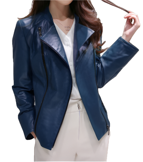 Effie Womens Blue Leather Jacket
