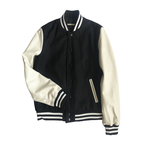 Kacey Mens Black and White Leather Varsity Letterman Jacket