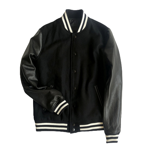 Kacey Mens Black and Black Leather Varsity Letterman Jacket