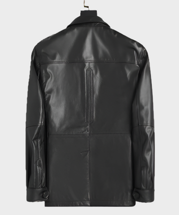 Henry Mens Front Button Black Leather Coat