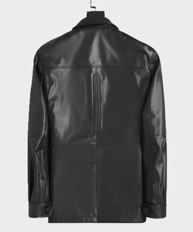 Henry Mens Front Button Black Leather Coat