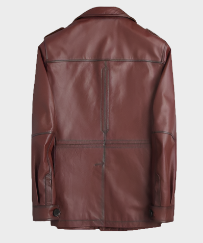 Henry Mens Front Button Distressed Maroon Leather Coat