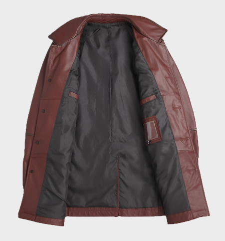 Henry Mens Front Button Distressed Maroon Leather Coat