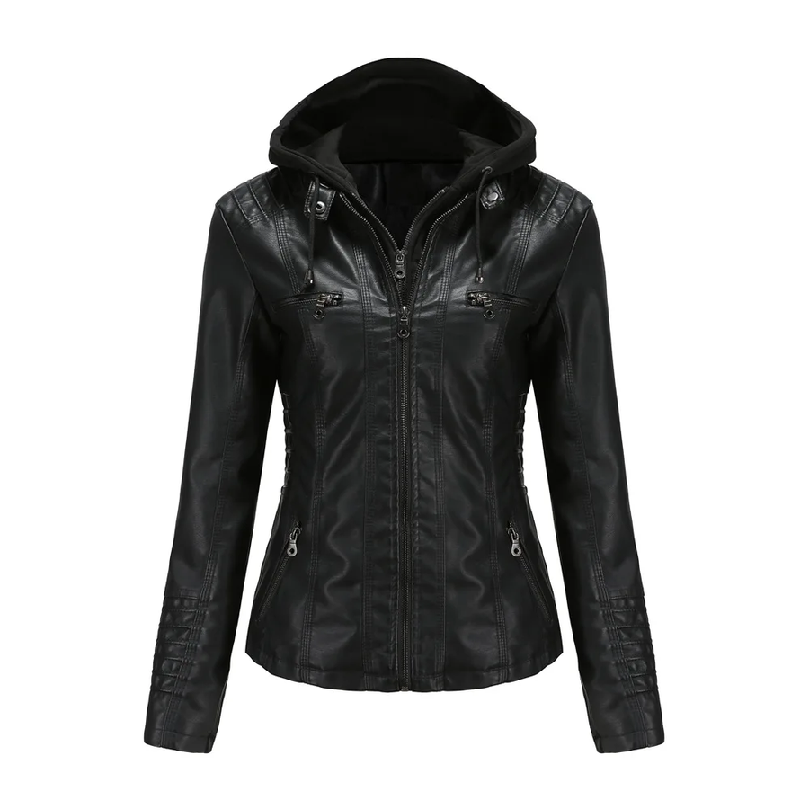 Amelie Womens Hooded Leather Bomber Jacket