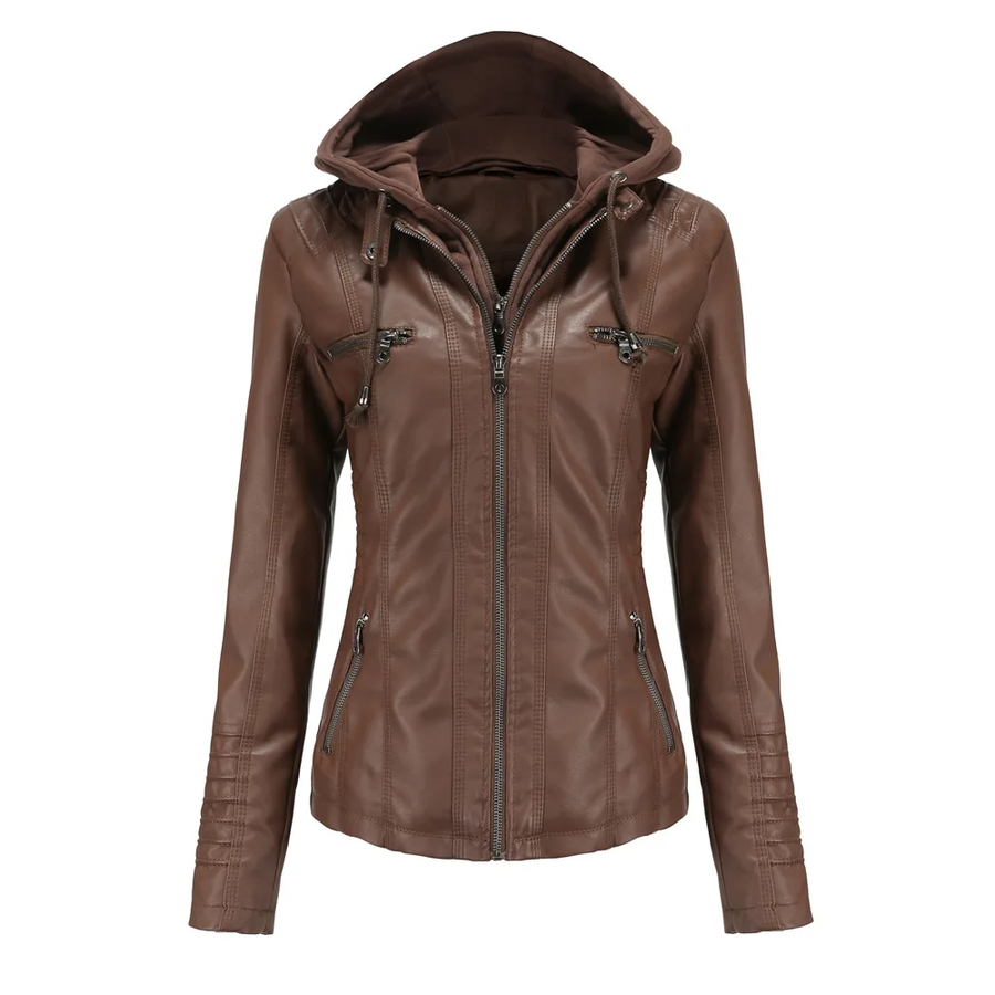 Amelie Womens Hooded Leather Bomber Jacket