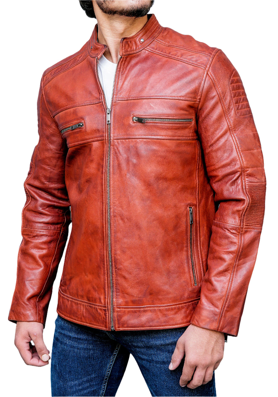 Leonard Mens Tan Leather Jacket