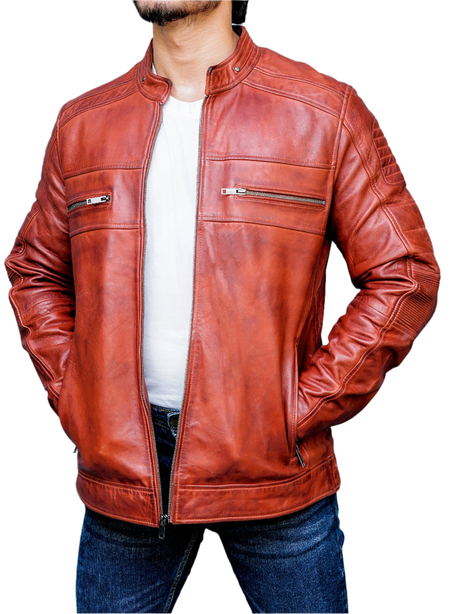 Leonard Mens Tan Leather Jacket