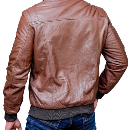 Creed Mens Brown Leather Bomber Jacket
