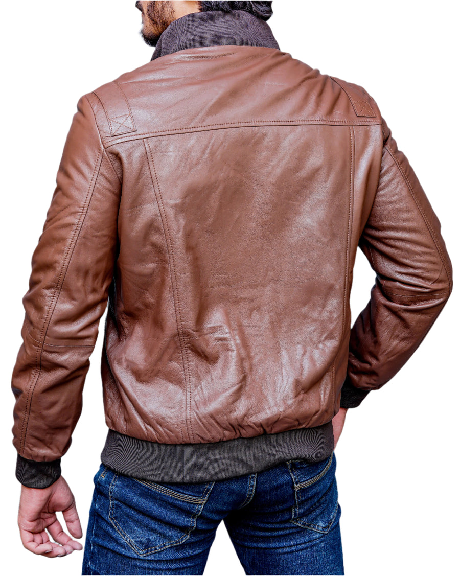 Creed Mens Brown Leather Bomber Jacket