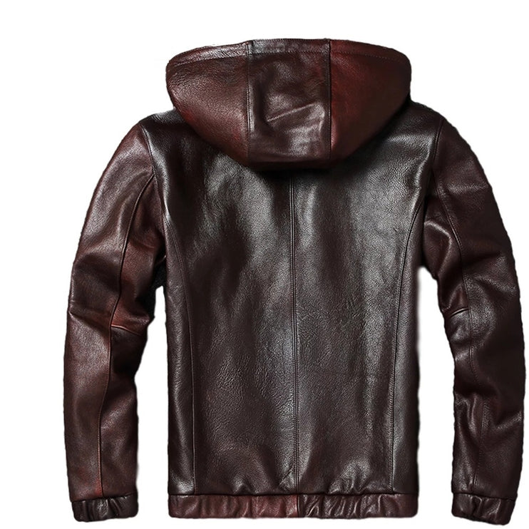 Mens Blake Simple Genuine Lambskin Leather Hooded Bomber Jacket