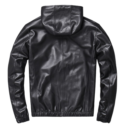Mens Blake Simple Genuine Lambskin Leather Hooded Bomber Jacket