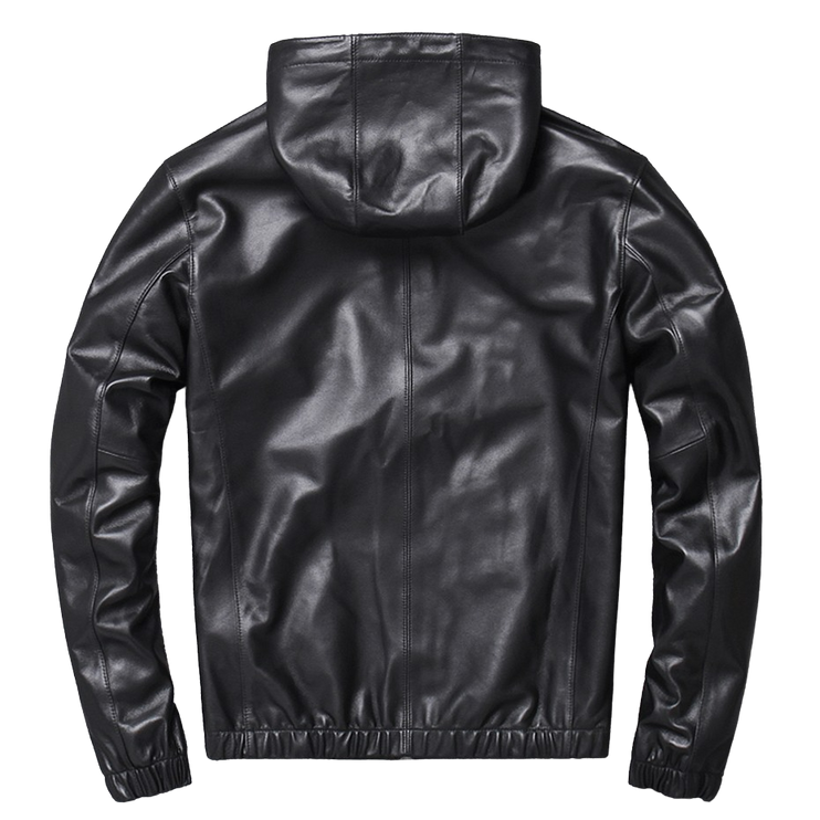 Mens Blake Simple Genuine Lambskin Leather Hooded Bomber Jacket