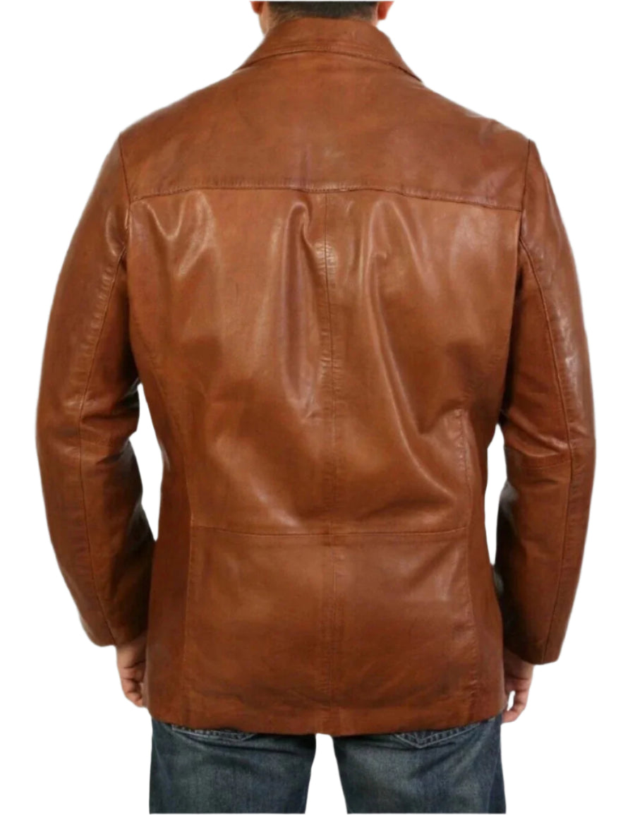 Mens Brown Leather Blazer – Donovan Sharp-Cut Style