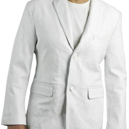 Edmond Mens White Leather Blazer