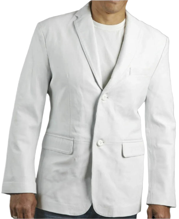 Edmond Mens White Leather Blazer