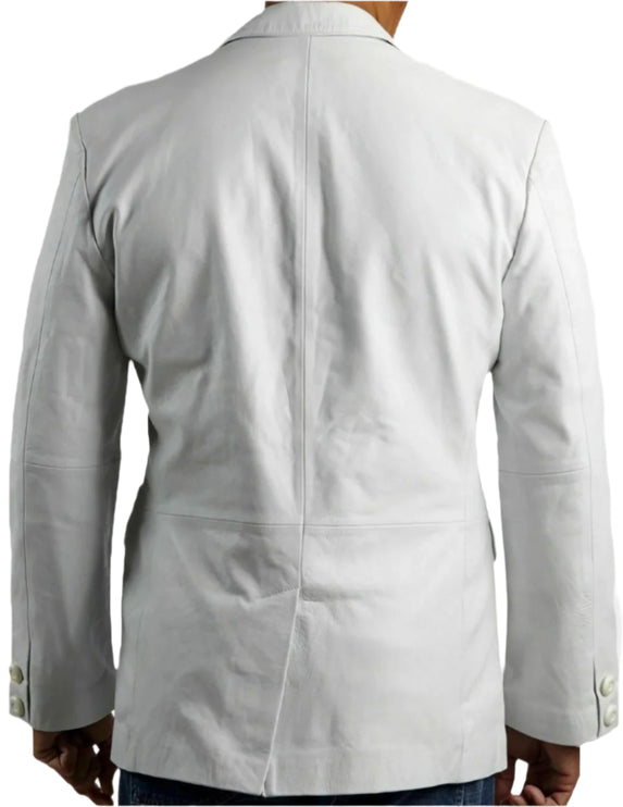 Edmond Mens White Leather Blazer