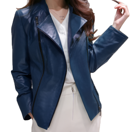 Effie Womens Blue Leather Jacket