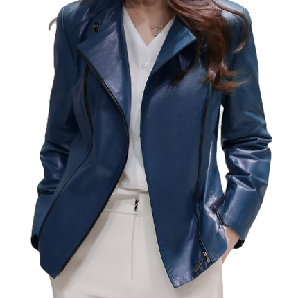 Effie Womens Blue Leather Jacket