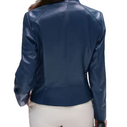 Effie Womens Blue Leather Jacket