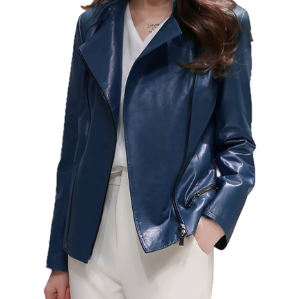 Effie Womens Blue Leather Jacket
