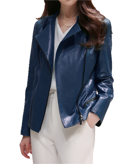 Effie Blue Leather Biker Jacket Womens