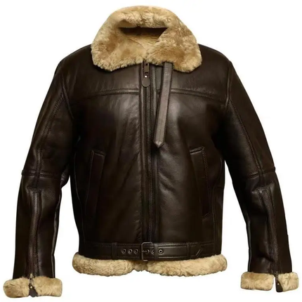 Mens RAF Aviator Real Leather Lambskin Jacket Fully Lined with Beige Faux Fur