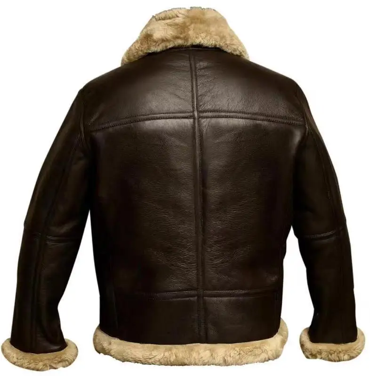 Mens RAF Aviator Real Leather Lambskin Jacket Fully Lined with Beige Faux Fur