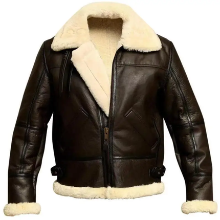 Mens RAF Aviator Real Leather Lambskin Jacket Fully Lined with Off-White Faux Fur