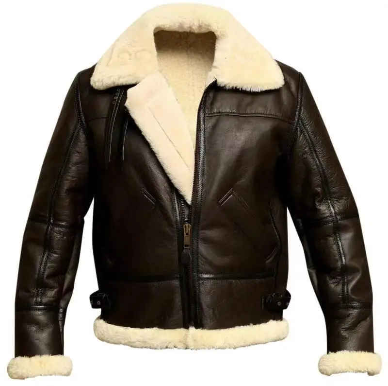 Mens RAF Aviator Real Leather Lambskin Jacket Fully Lined with Off-White Faux Fur