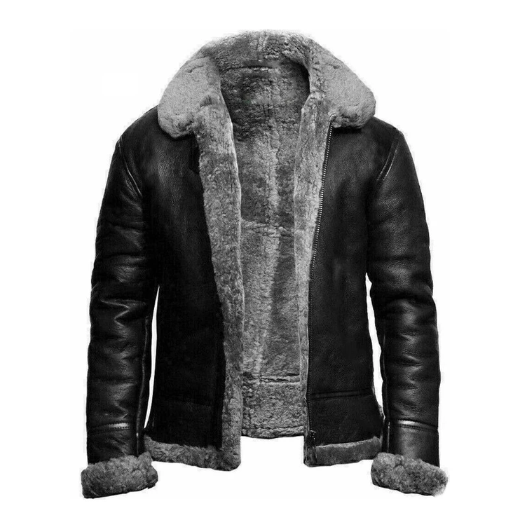 Mens RAF Aviator Real Leather Lambskin Jacket Fully Lined with Grey Faux Fur