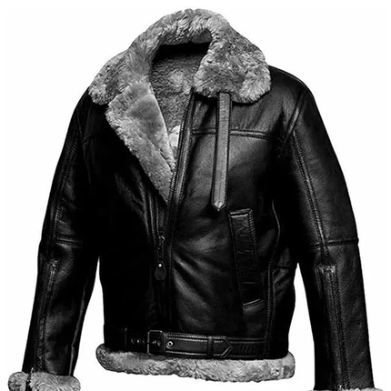 Mens RAF Aviator Real Leather Lambskin Jacket Fully Lined with Grey Faux Fur