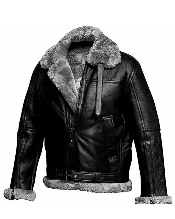 Mens RAF Aviator Real Leather Lambskin Jacket Fully Lined with Grey Faux Fur