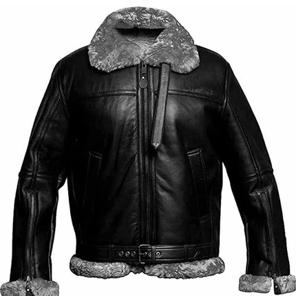 Mens RAF Aviator Real Leather Lambskin Jacket Fully Lined with Grey Faux Fur