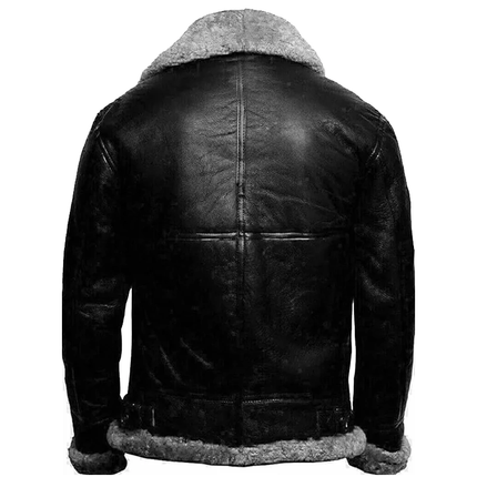 Mens RAF Aviator Real Leather Lambskin Jacket Fully Lined with Grey Faux Fur