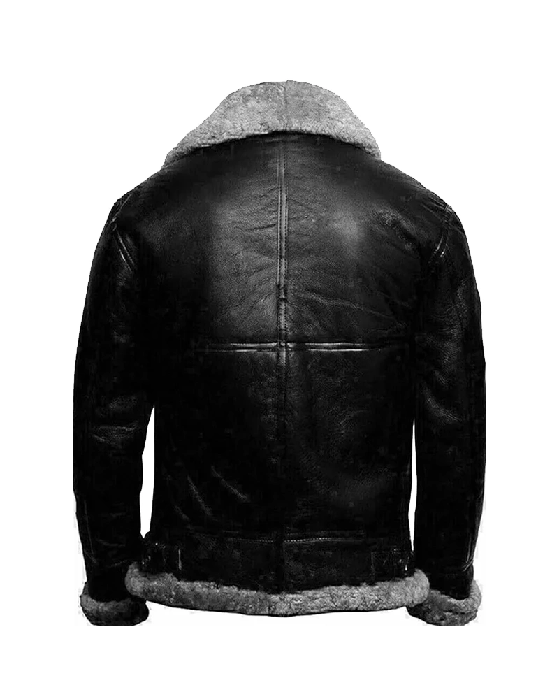 Grey Men Faux Fur Jacket – RAF Aviator Real Leather Lambskin