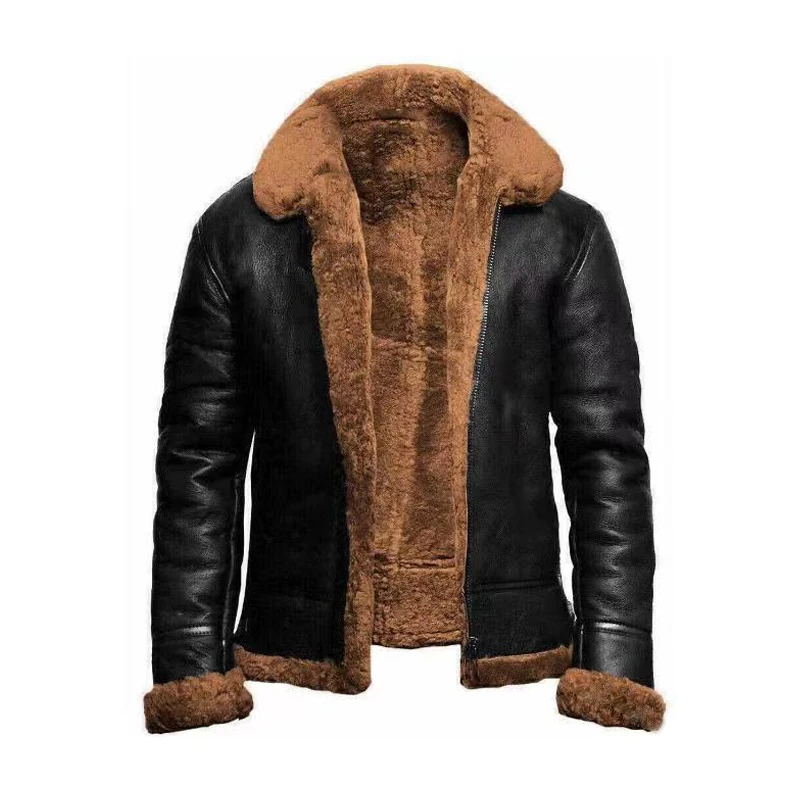 Mens RAF Aviator Real Leather Lambskin Jacket Fully Lined with Rust Faux Fur