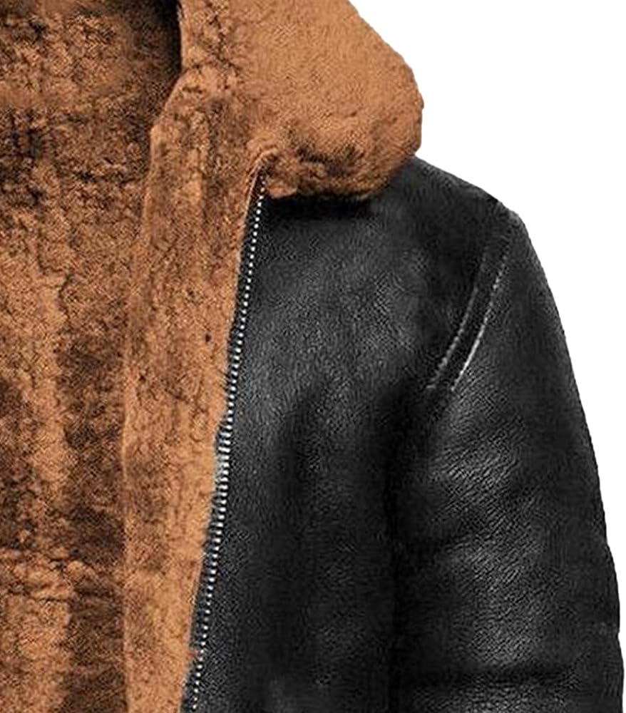 Mens RAF Aviator Jacket – Rust Faux Fur Lined Leather Style