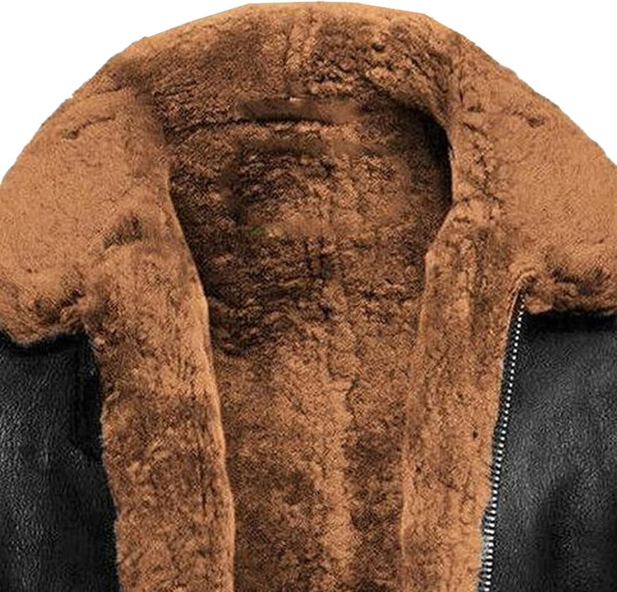 Mens RAF Aviator Jacket – Rust Faux Fur Lined Leather Style