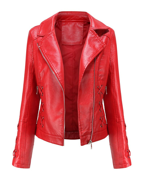 Odele Womens Red Leather Jacket