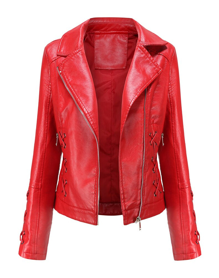 Odele Womens Red Leather Jacket