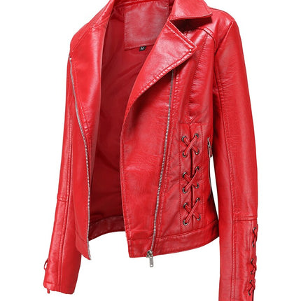 Odele Womens Red Leather Jacket