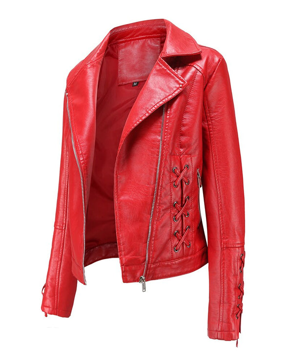 Odele Womens Red Leather Jacket