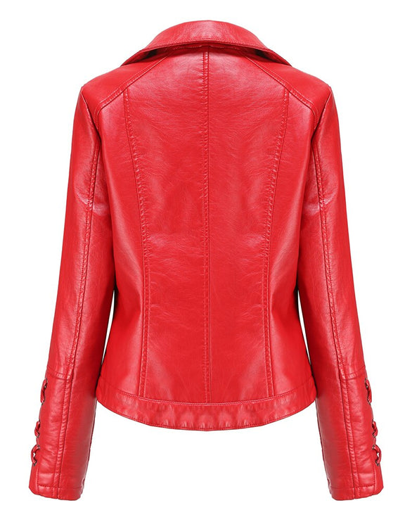 Audra Womens Red Leather Biker Jacket