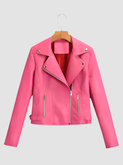 Valentina Womens Pink Leather Biker Jacket