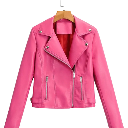 Valentina Womens Pink Leather Biker Jacket