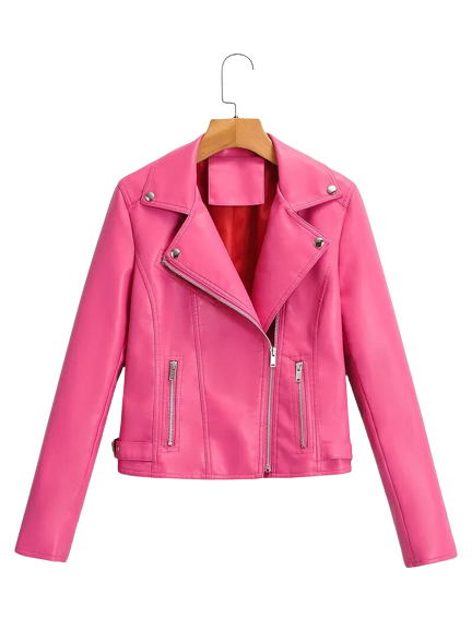 Valentina Womens Pink Leather Biker Jacket
