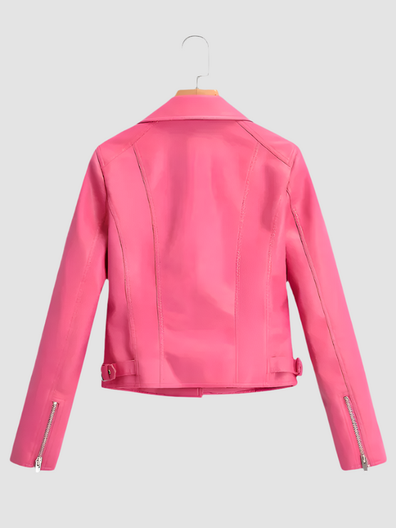 Valentina Womens Pink Leather Biker Jacket