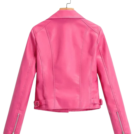 Valentina Womens Pink Leather Biker Jacket