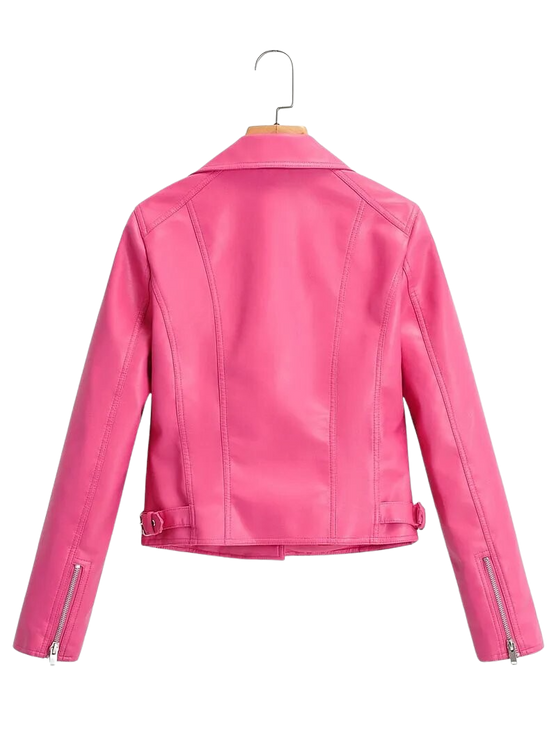 Valentina Womens Pink Leather Biker Jacket
